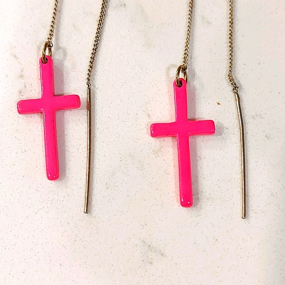 Pink Cross Earrings - Picture 2 of 2